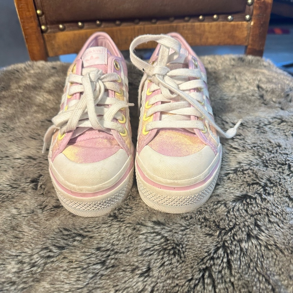 ADIDAS NIZZA Platform Pink & Yellow Canvas Girls Sneakers, Size 4 - Picture 8 of 8